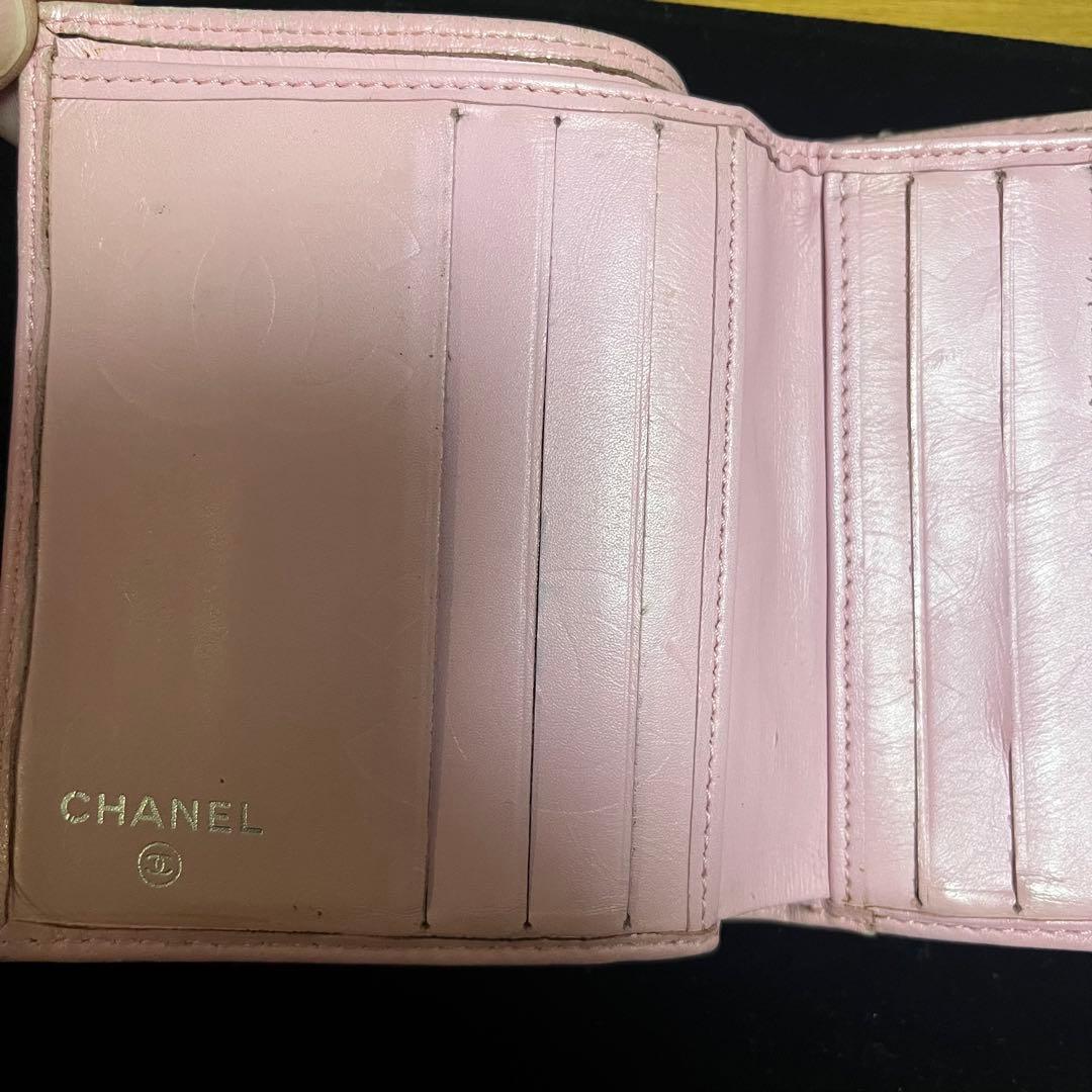 CHANEL シャネル　カンボン　ラムスキン 二つ折り財布 ピンク　ブラック