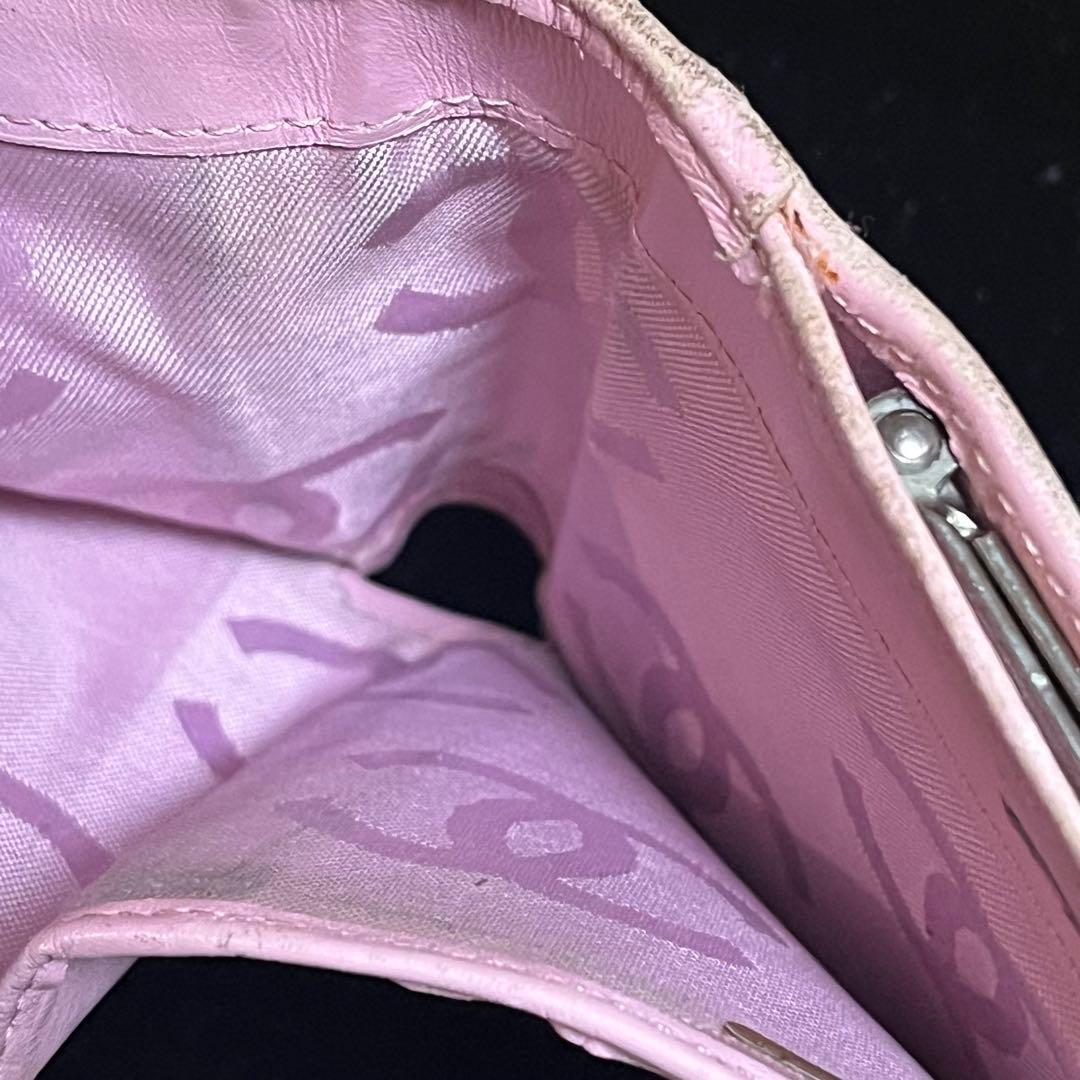 CHANEL シャネル　カンボン　ラムスキン 二つ折り財布 ピンク　ブラック