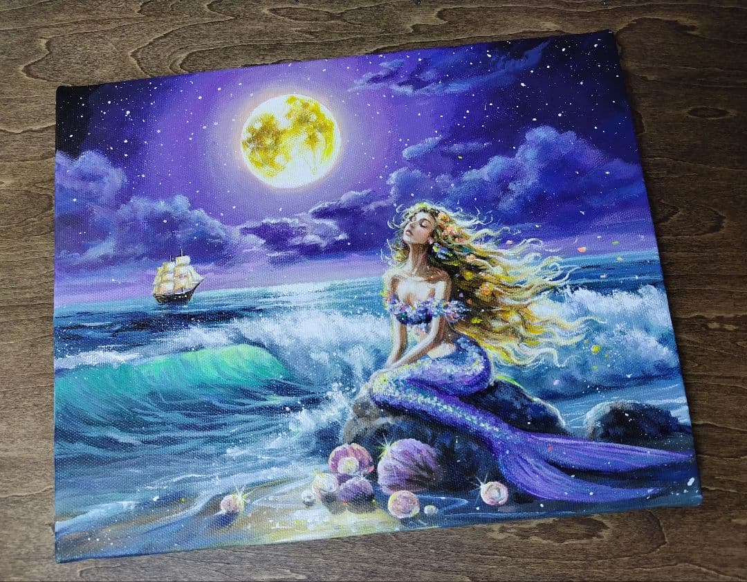 m*n様 【月光を浴びて】アクリル画 F3 風景画 絵画