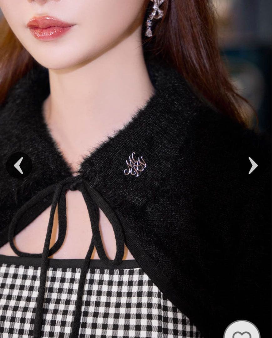 michellMacaron シャギーボレロsetギンガムチェックロングワンピ