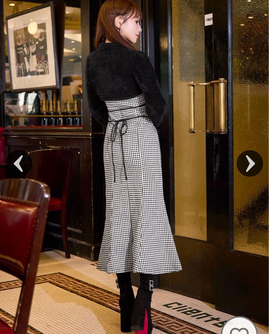 michellMacaron シャギーボレロsetギンガムチェックロングワンピ