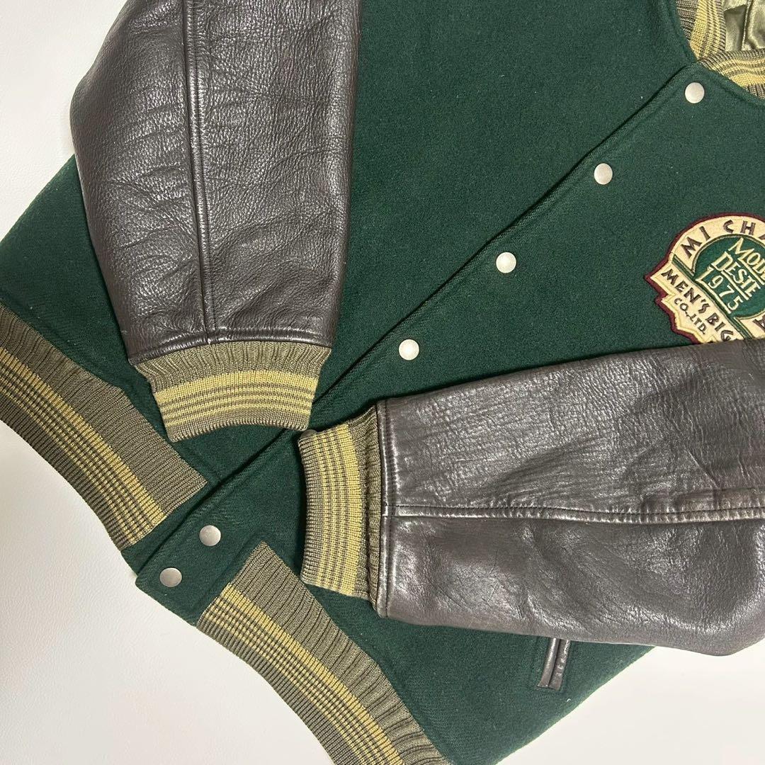 【美品】MEN’S BIGI スタジャン ウール×レザー切替 緑 旧タグ 3