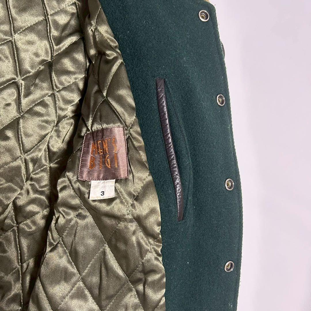 【美品】MEN’S BIGI スタジャン ウール×レザー切替 緑 旧タグ 3