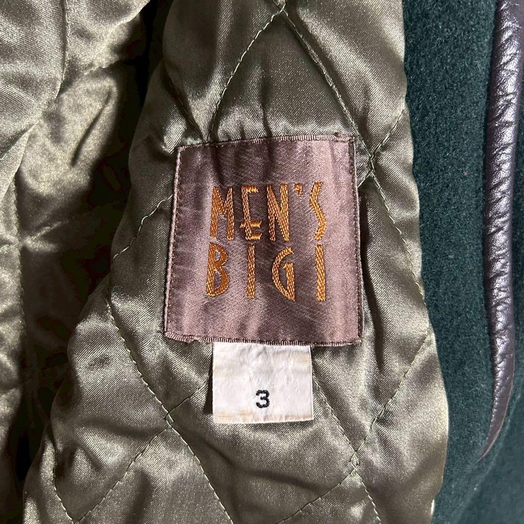 【美品】MEN’S BIGI スタジャン ウール×レザー切替 緑 旧タグ 3