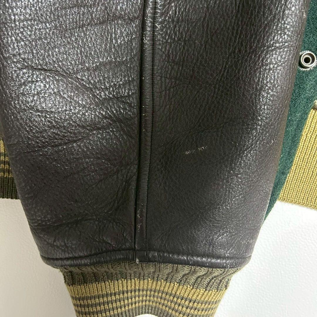 【美品】MEN’S BIGI スタジャン ウール×レザー切替 緑 旧タグ 3