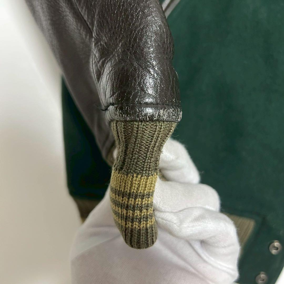 【美品】MEN’S BIGI スタジャン ウール×レザー切替 緑 旧タグ 3
