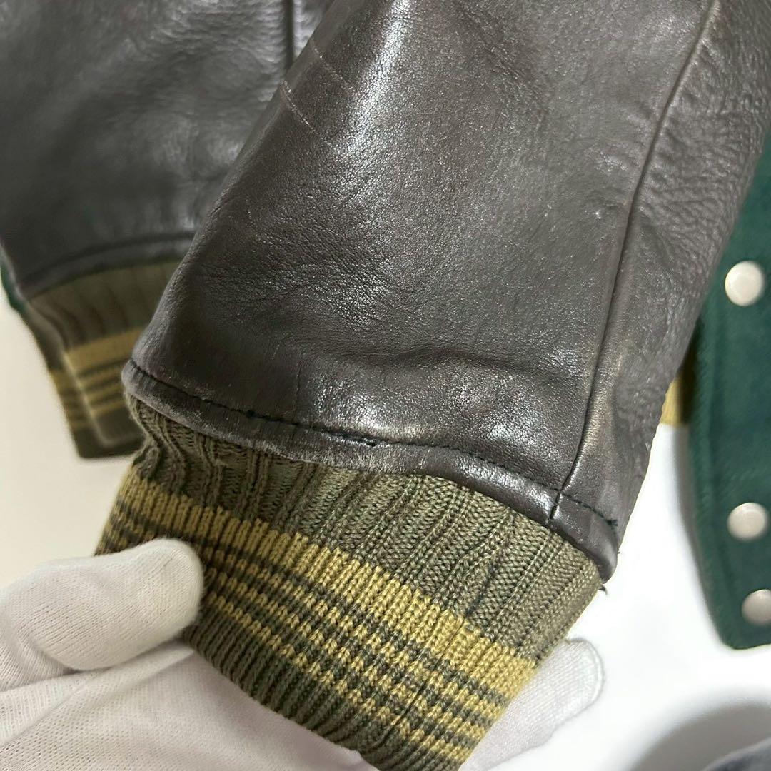 【美品】MEN’S BIGI スタジャン ウール×レザー切替 緑 旧タグ 3