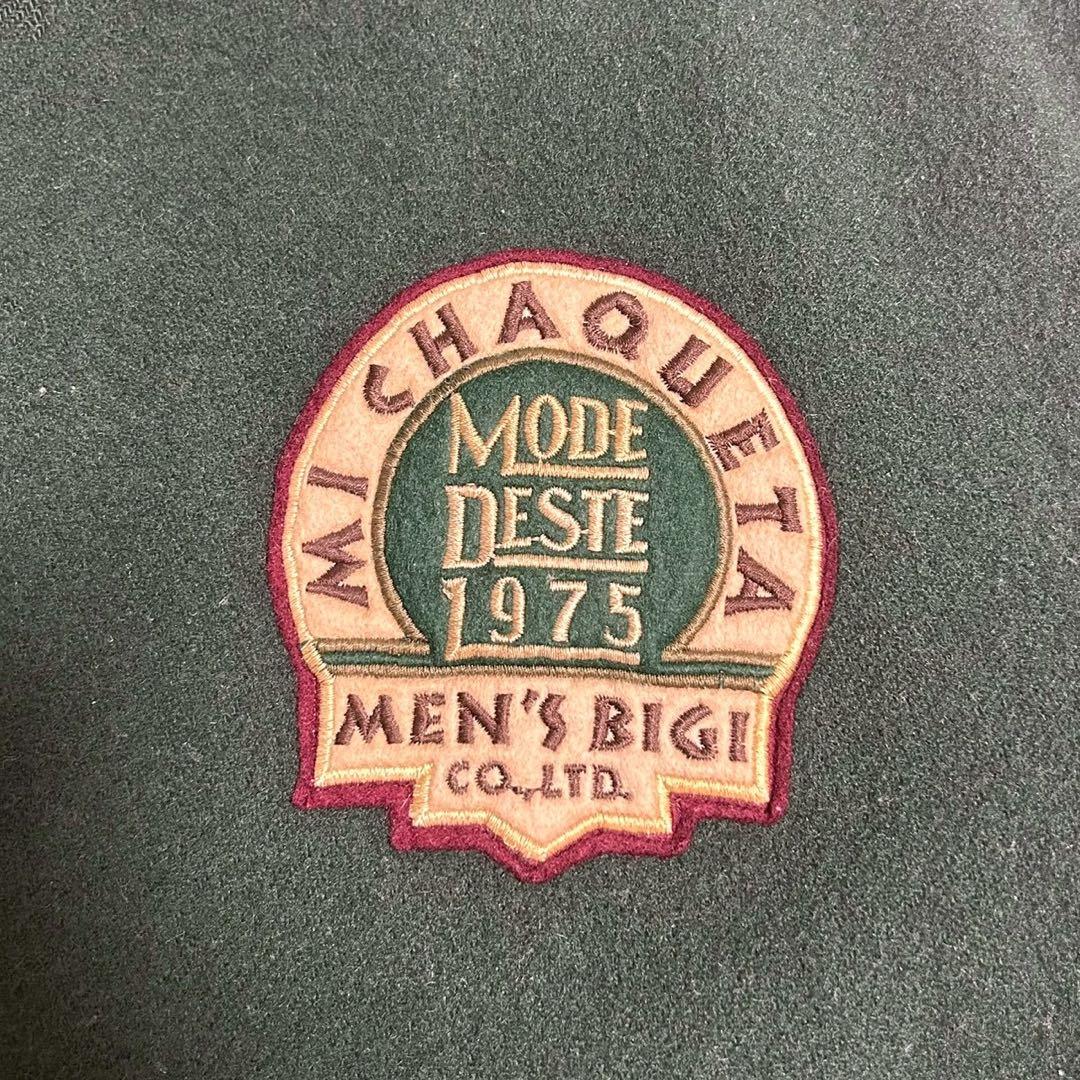 【美品】MEN’S BIGI スタジャン ウール×レザー切替 緑 旧タグ 3