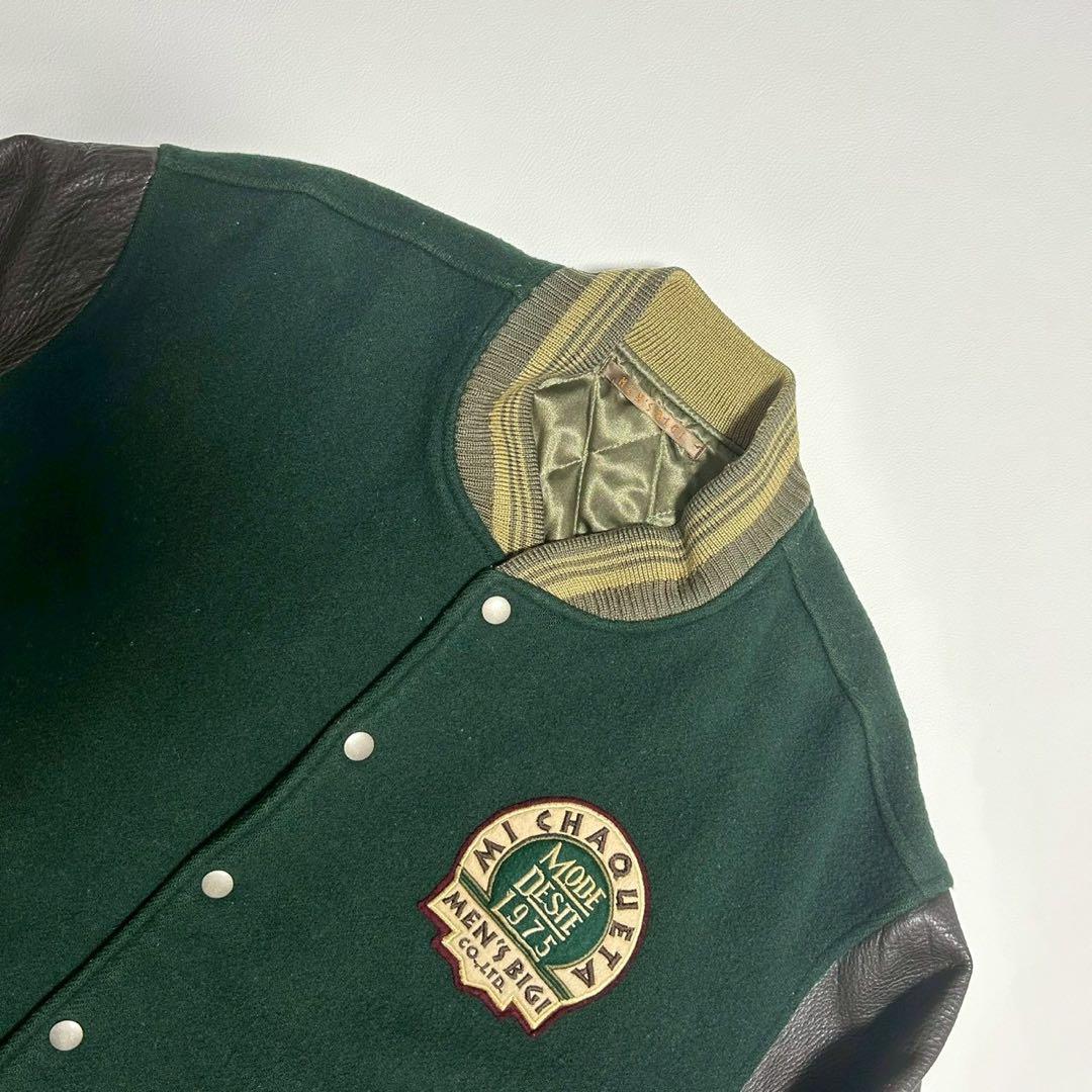 【美品】MEN’S BIGI スタジャン ウール×レザー切替 緑 旧タグ 3
