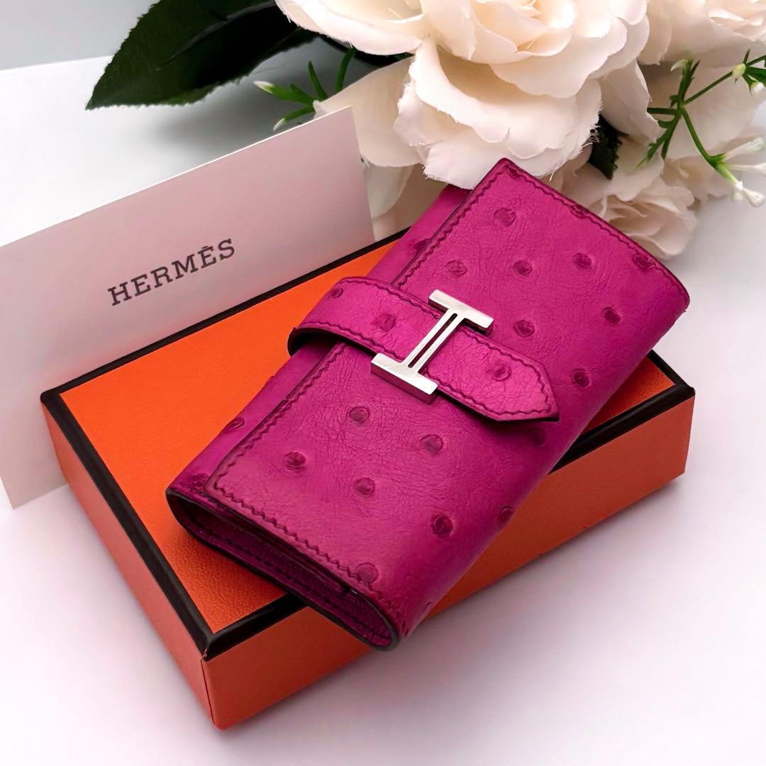 R*u様 入手困難‼️エルメス オーストリッチ キーケース 4連 ピンク べアン