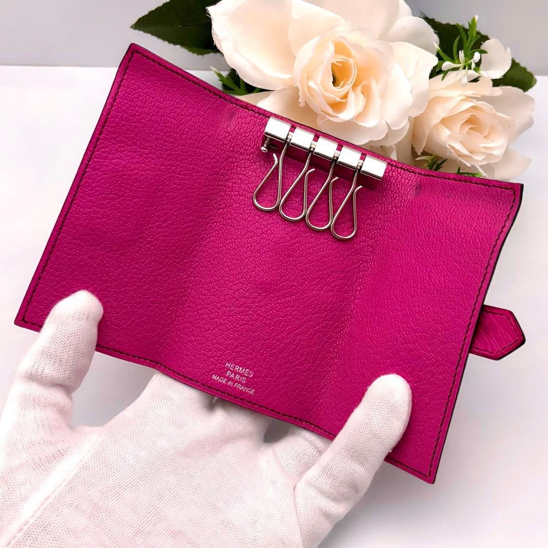 R*u様 入手困難‼️エルメス オーストリッチ キーケース 4連 ピンク べアン