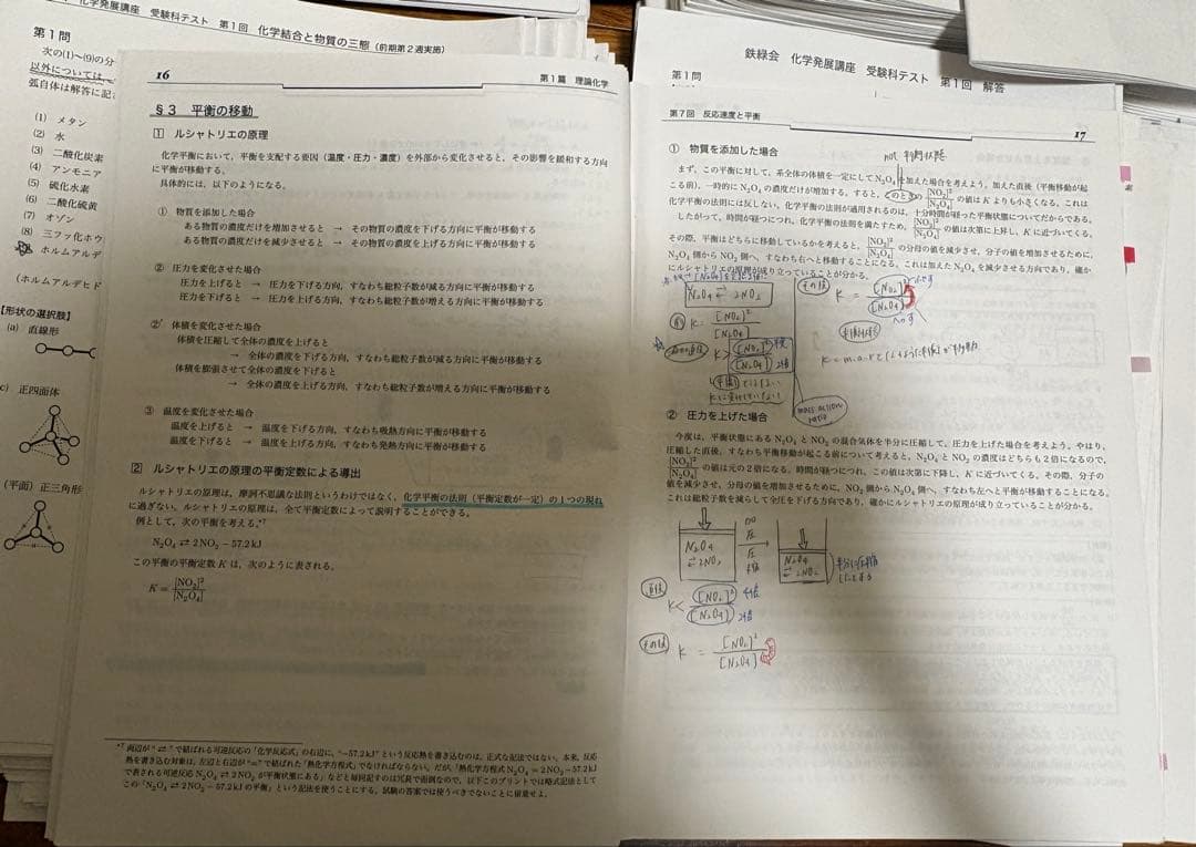 鉄緑会　高3化学　化学発展講座　寺田　冊子　受験科テスト　確認テスト　例題解答