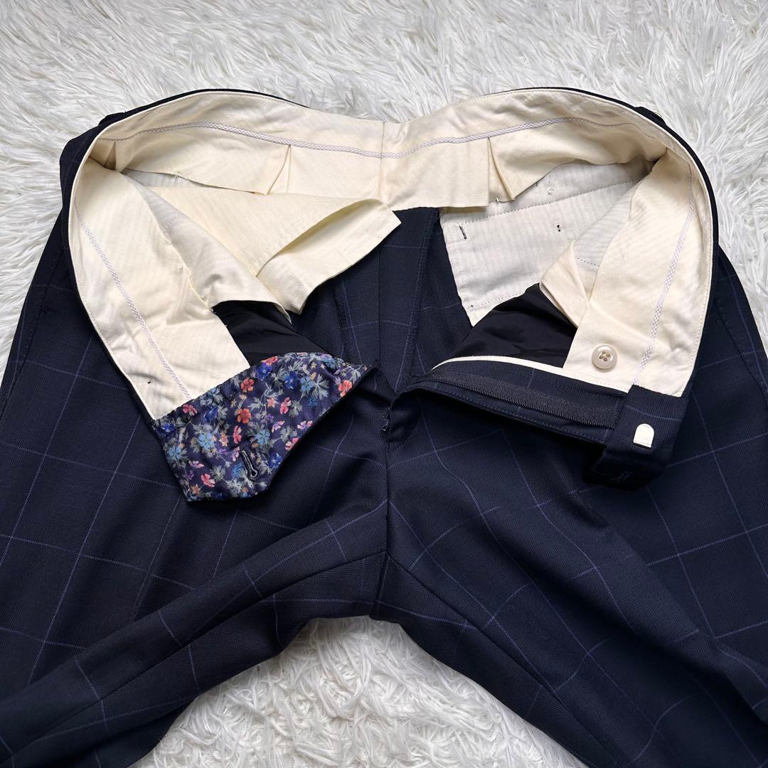 未使用級 現行 ポールスミス ドーメル 格子柄 花柄 総裏 セットアップ L2