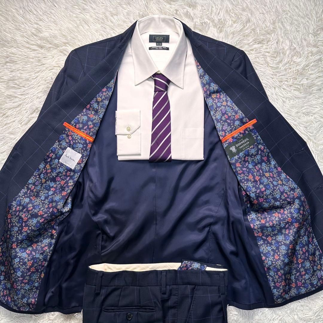未使用級 現行 ポールスミス ドーメル 格子柄 花柄 総裏 セットアップ L2