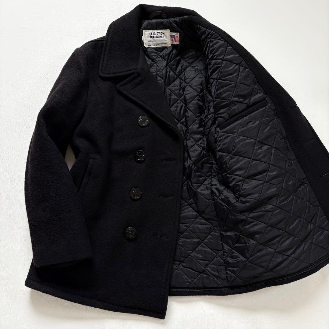 439【希少40 XL相当】米国製 ショット ピーコート メンズ ブラック