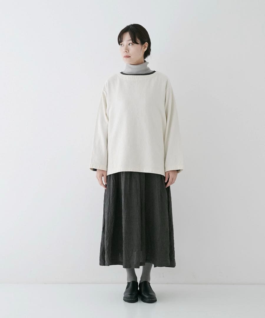 UpcycleLino BASIC ウール混デニム ボートネックプルオーバー