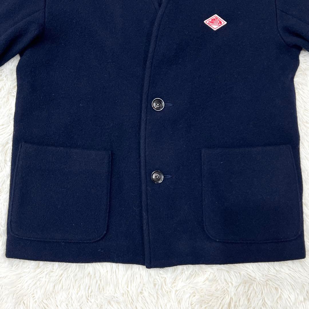 【ダントン】 ウールモッサ Vネック ノーカラー ジャケット 40 ネイビー