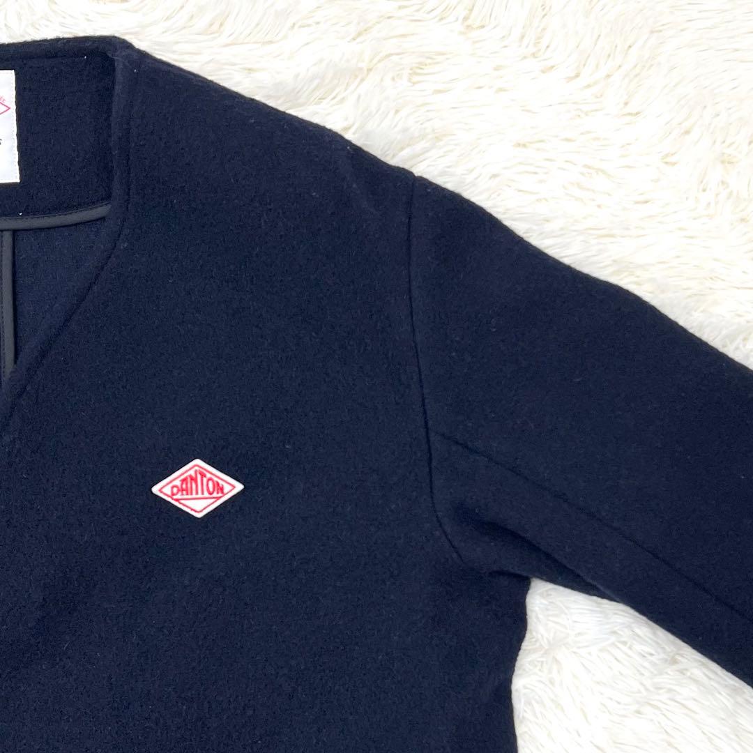 【ダントン】 ウールモッサ Vネック ノーカラー ジャケット 40 ネイビー