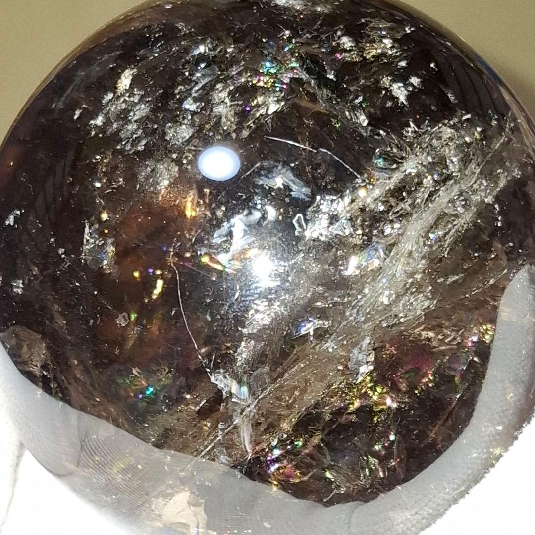 天然石✨️スモーキークォーツ　スフィア✨️爆虹キラキラ　台座付き