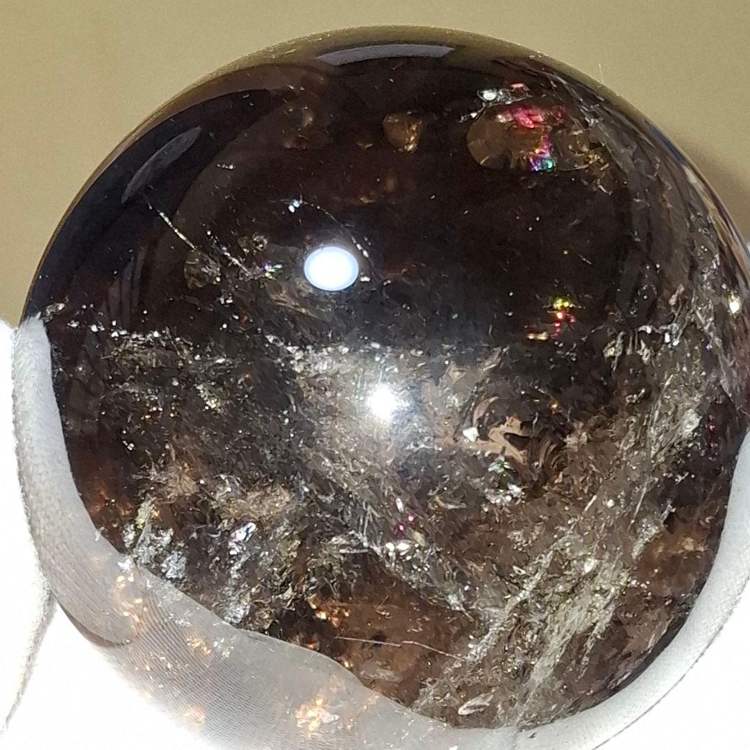 天然石✨️スモーキークォーツ　スフィア✨️爆虹キラキラ　台座付き
