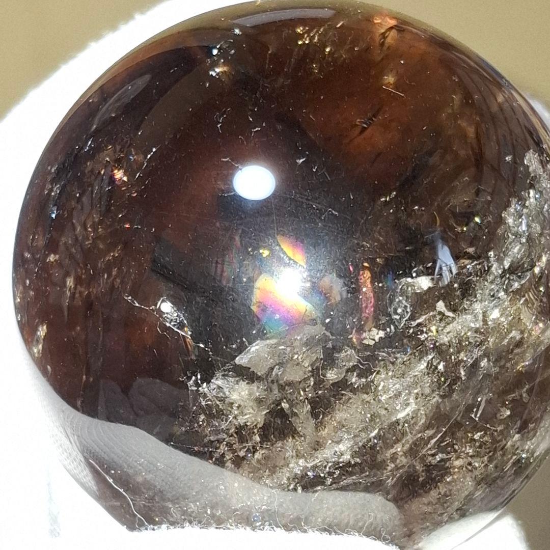 天然石✨️スモーキークォーツ　スフィア✨️爆虹キラキラ　台座付き