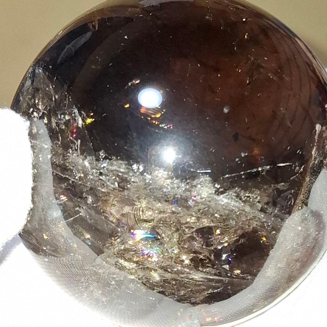 天然石✨️スモーキークォーツ　スフィア✨️爆虹キラキラ　台座付き