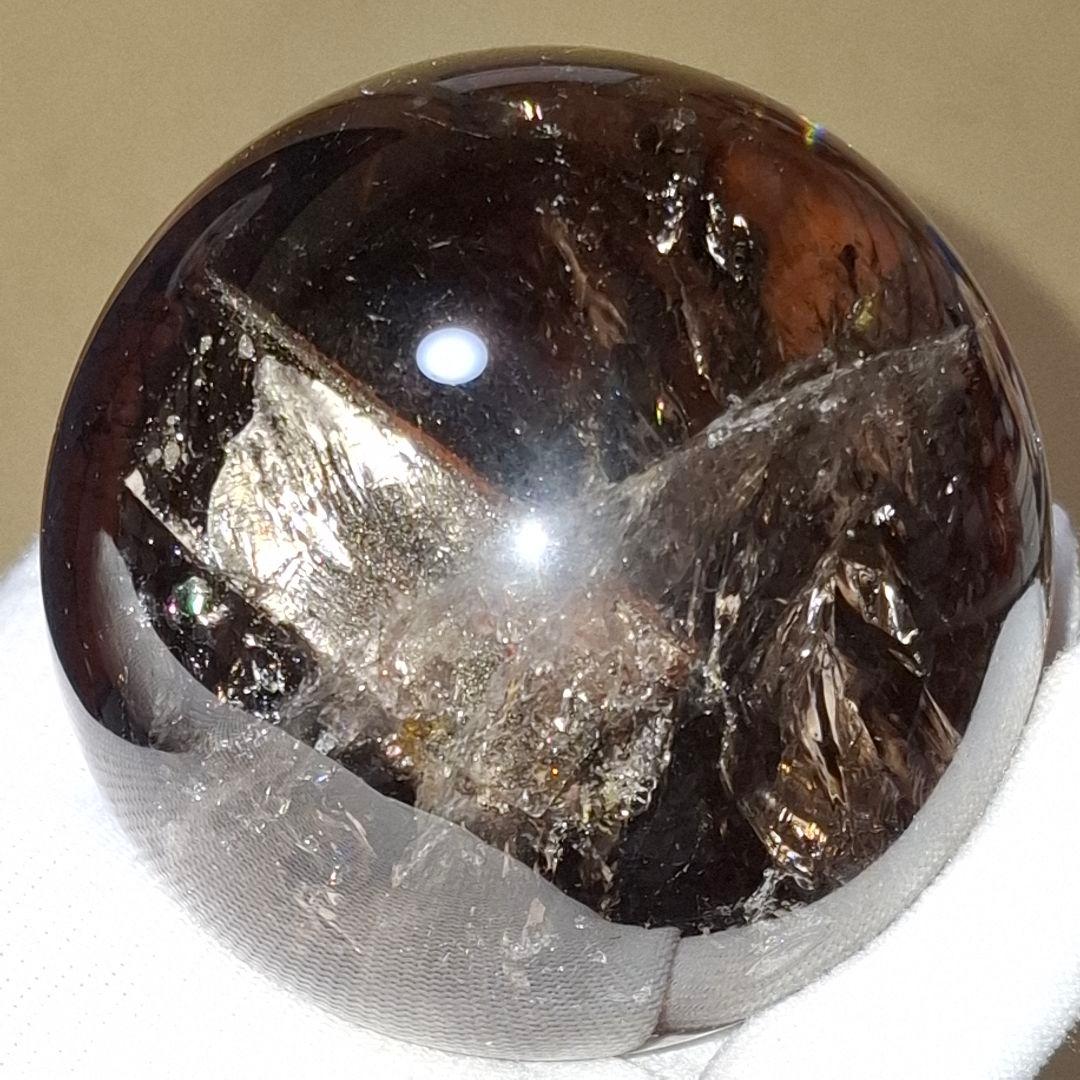 天然石✨️スモーキークォーツ　スフィア✨️爆虹キラキラ　台座付き