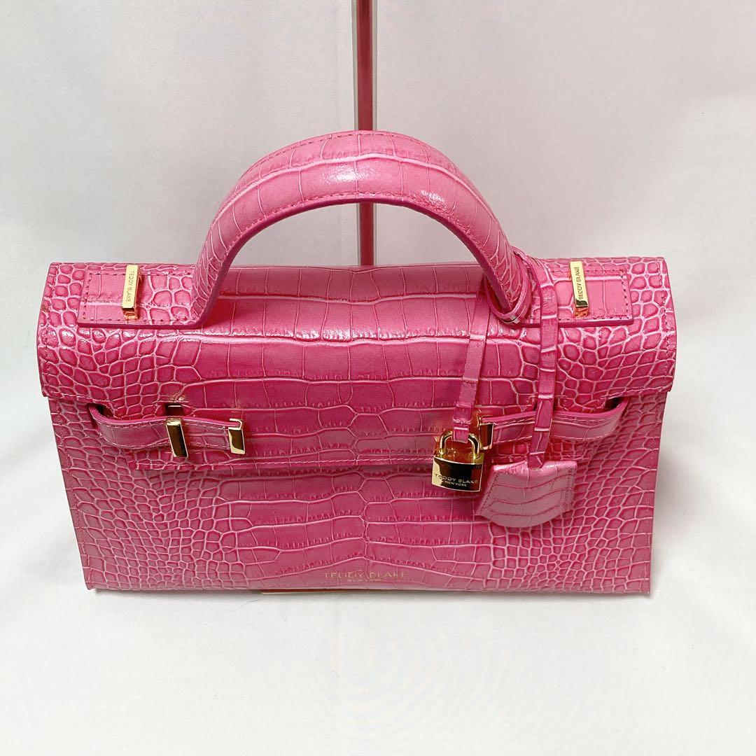 【美品】Teddy Blake ショルダーバッグ 2way クロコ型押し ピンク
