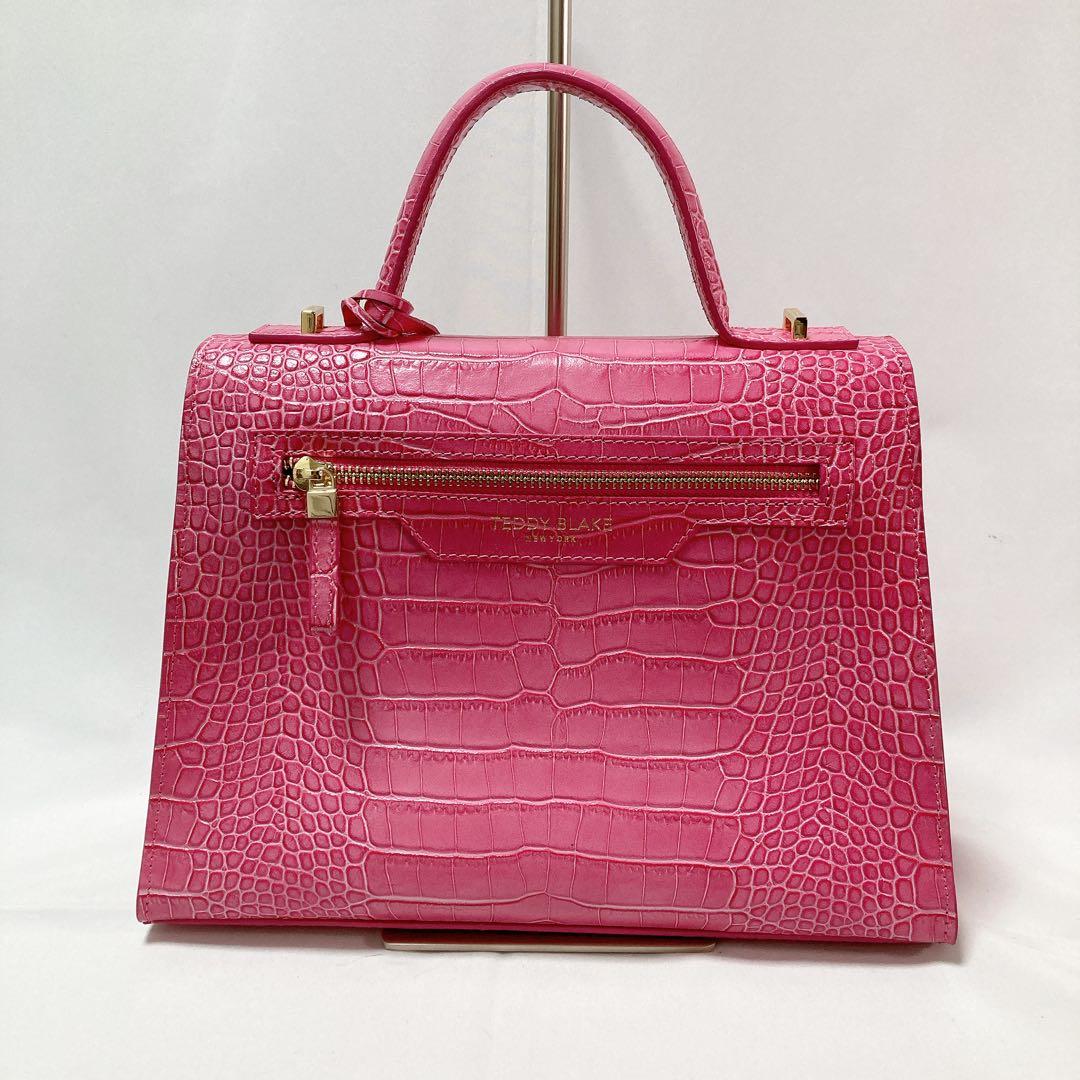 【美品】Teddy Blake ショルダーバッグ 2way クロコ型押し ピンク