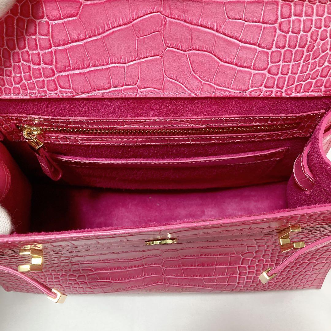 【美品】Teddy Blake ショルダーバッグ 2way クロコ型押し ピンク