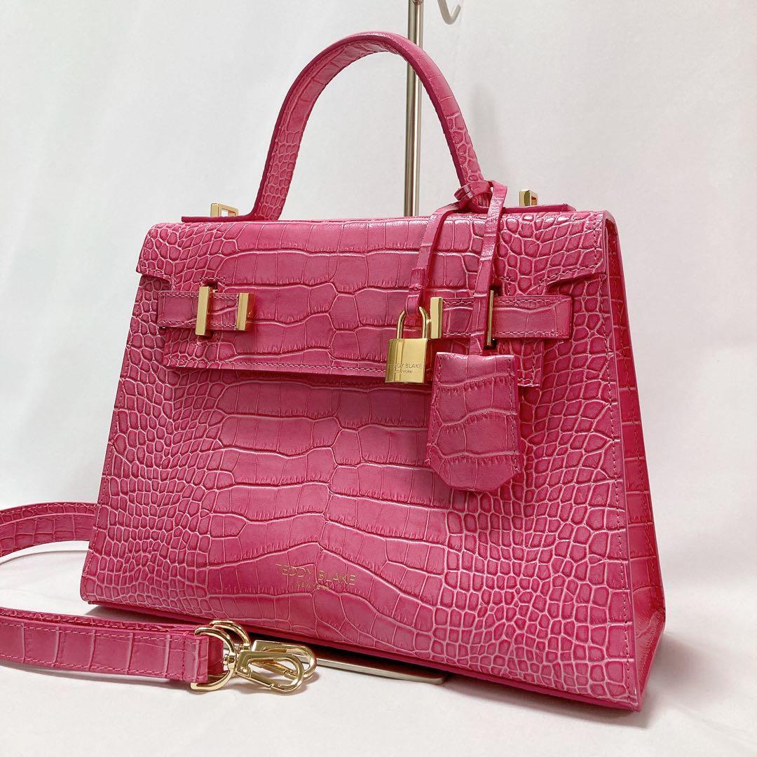 【美品】Teddy Blake ショルダーバッグ 2way クロコ型押し ピンク