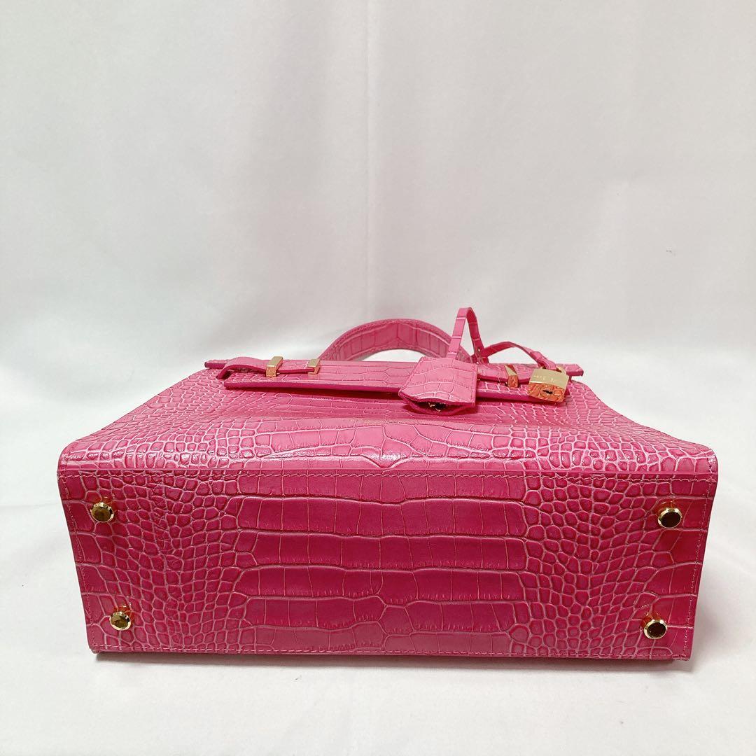 【美品】Teddy Blake ショルダーバッグ 2way クロコ型押し ピンク