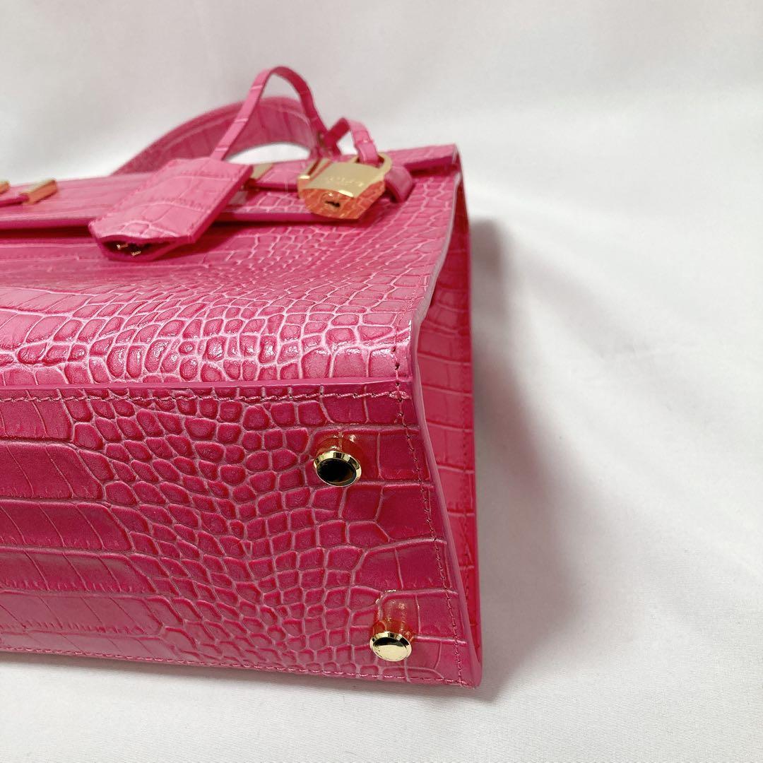 【美品】Teddy Blake ショルダーバッグ 2way クロコ型押し ピンク