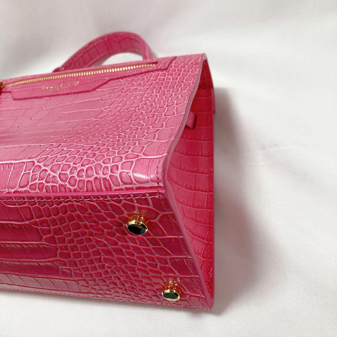 【美品】Teddy Blake ショルダーバッグ 2way クロコ型押し ピンク