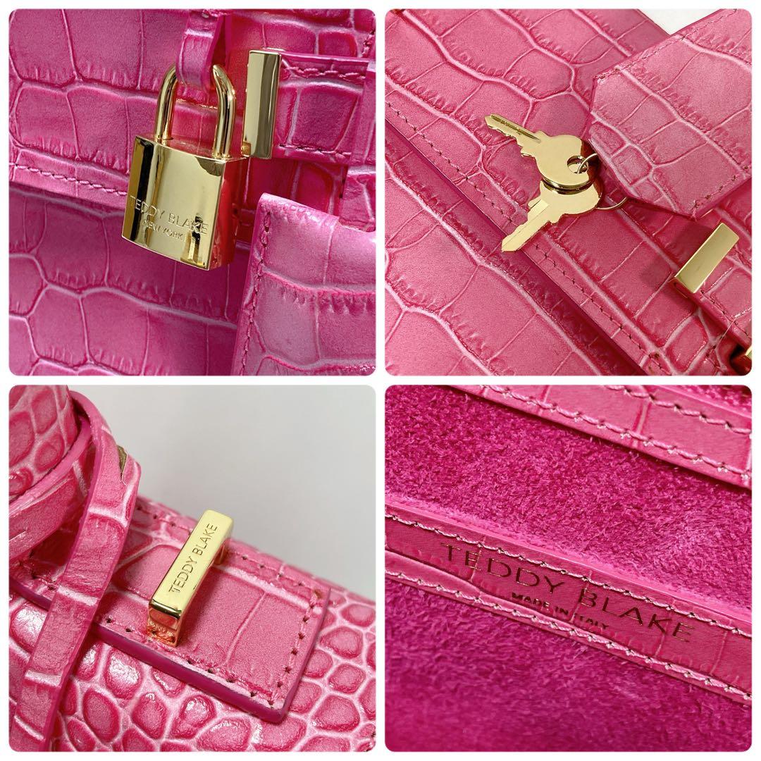 【美品】Teddy Blake ショルダーバッグ 2way クロコ型押し ピンク