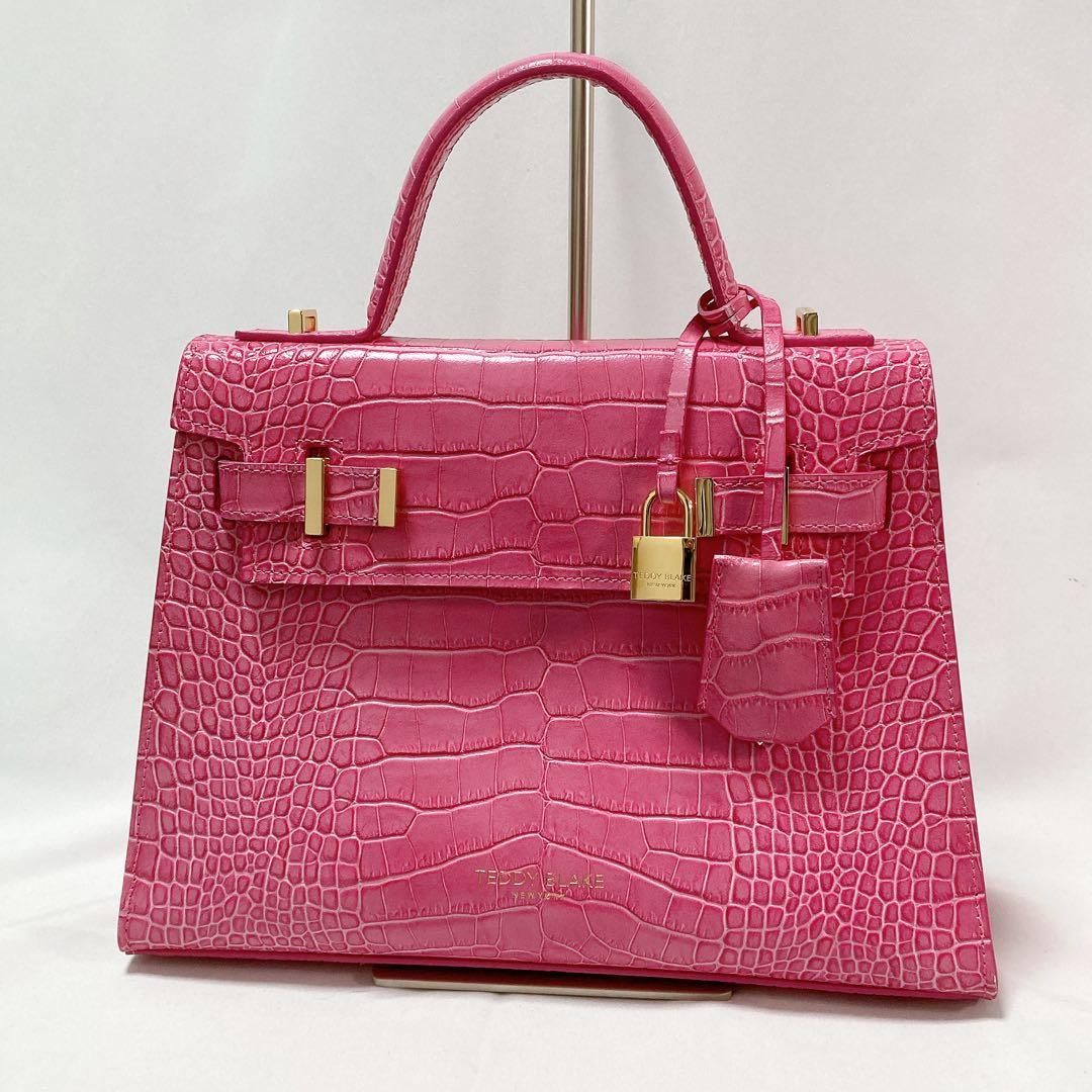 【美品】Teddy Blake ショルダーバッグ 2way クロコ型押し ピンク