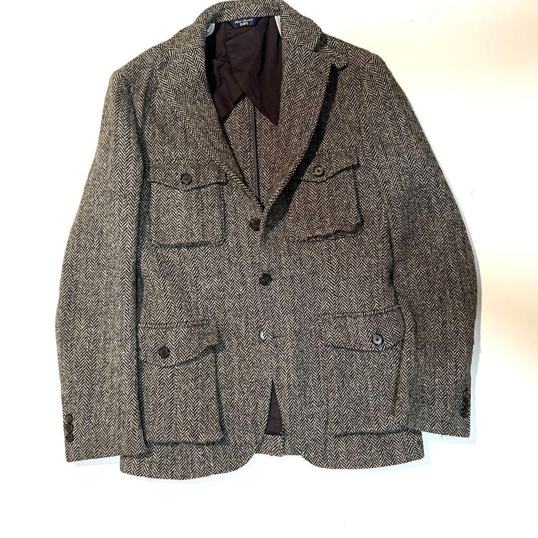 シップスハリスツイードヘリンボーン テーラードジャケット