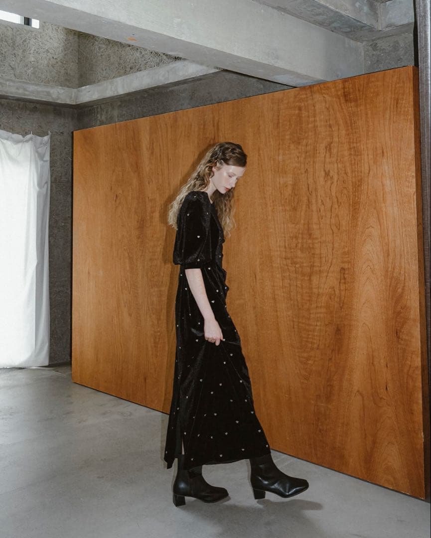 et.UNiVER Sweetheart velour dress 黒M