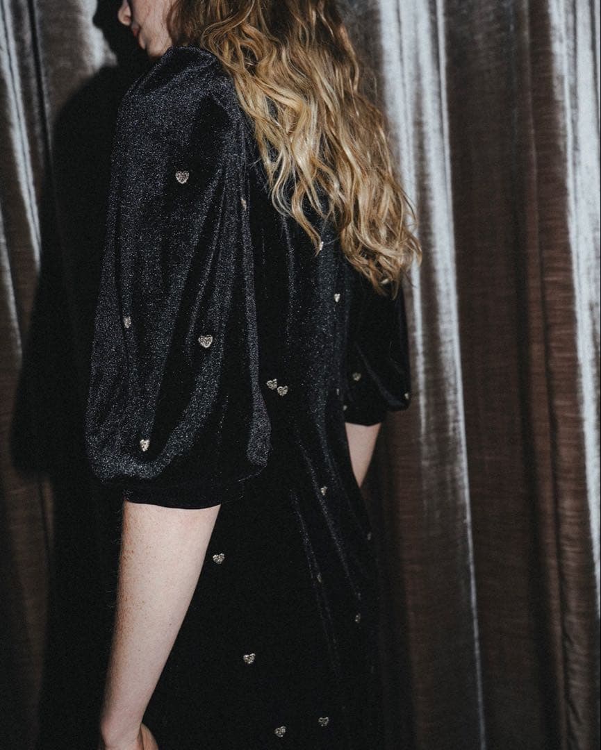 et.UNiVER Sweetheart velour dress 黒M