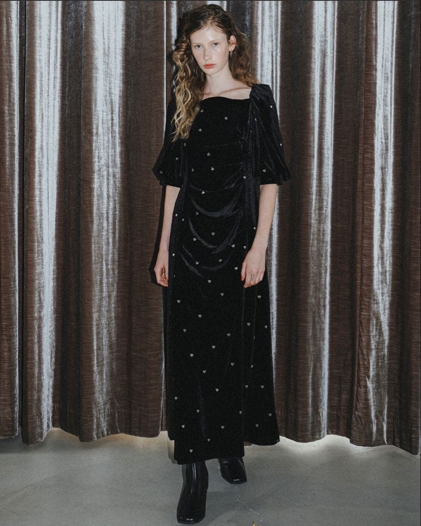 et.UNiVER Sweetheart velour dress 黒M