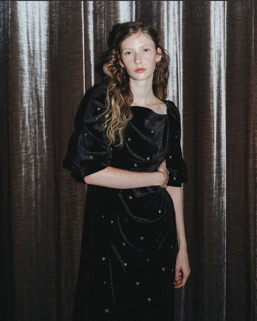 et.UNiVER Sweetheart velour dress 黒M