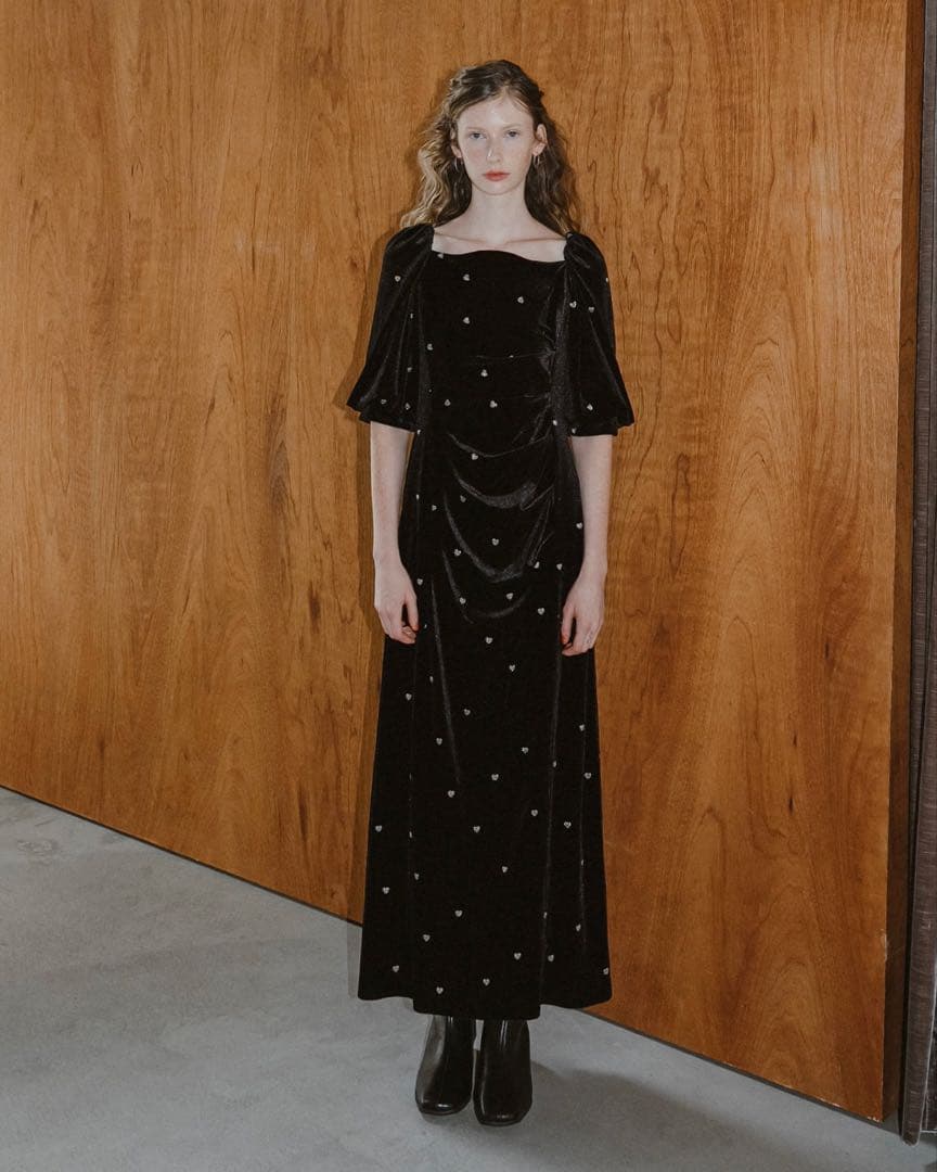 et.UNiVER Sweetheart velour dress 黒M