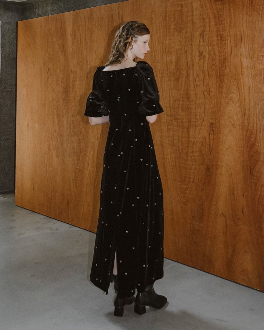 et.UNiVER Sweetheart velour dress 黒M