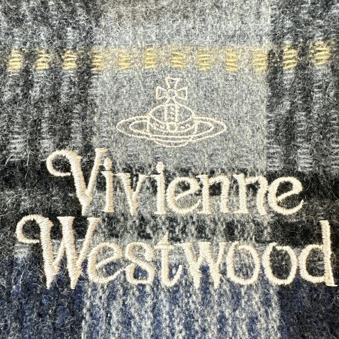 Vivienne Westwood orb チェックマフラー 青系 unisex