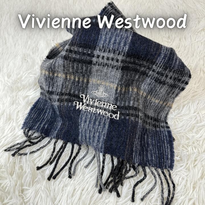 Vivienne Westwood orb チェックマフラー 青系 unisex