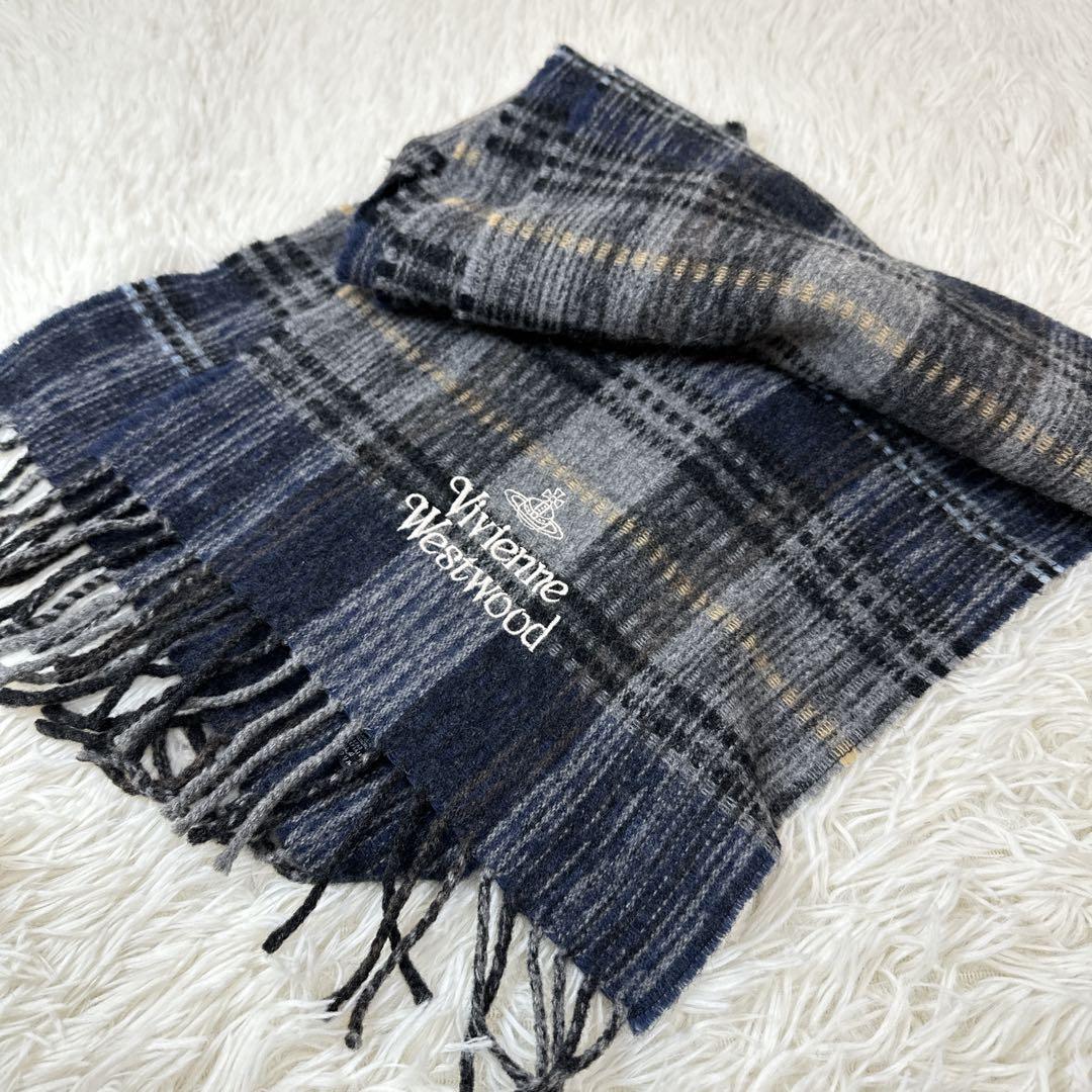 Vivienne Westwood orb チェックマフラー 青系 unisex