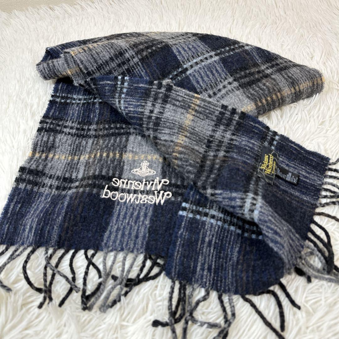 Vivienne Westwood orb チェックマフラー 青系 unisex