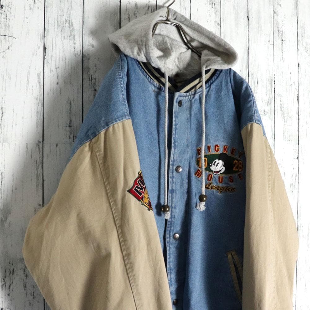 90s DISNEY ミッキーマウス 背中ビッグ刺繍 デニム スタジャン Y2K