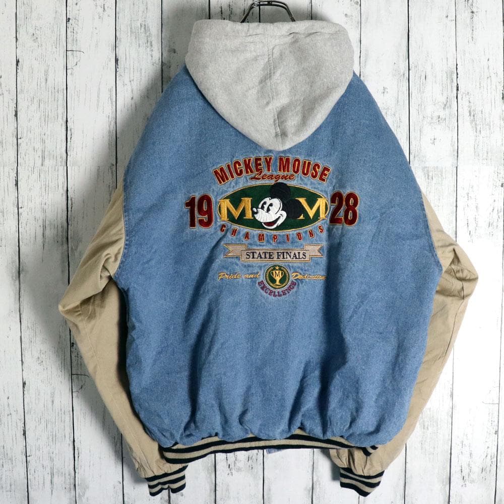 90s DISNEY ミッキーマウス 背中ビッグ刺繍 デニム スタジャン Y2K