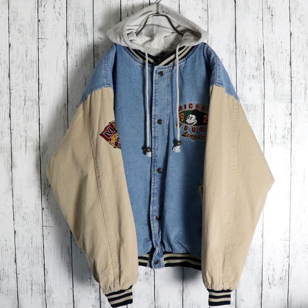 90s DISNEY ミッキーマウス 背中ビッグ刺繍 デニム スタジャン Y2K